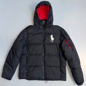 Polo Ralph Lauren Men's Big Pony Hooded Down Puffer Jacket Black/Red - L
